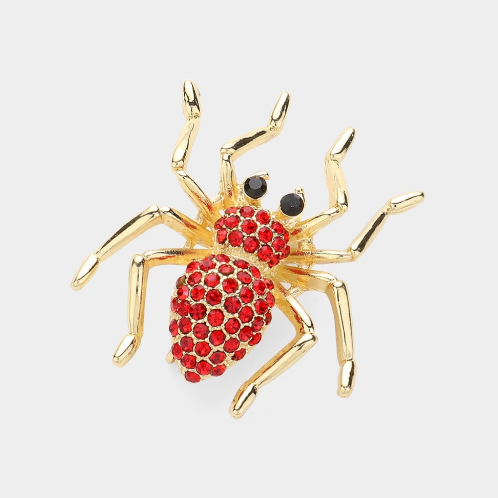 Red Gold 2" Rhinestone Crystal Spider Brooch Pin Halloween Fashion Accessories
